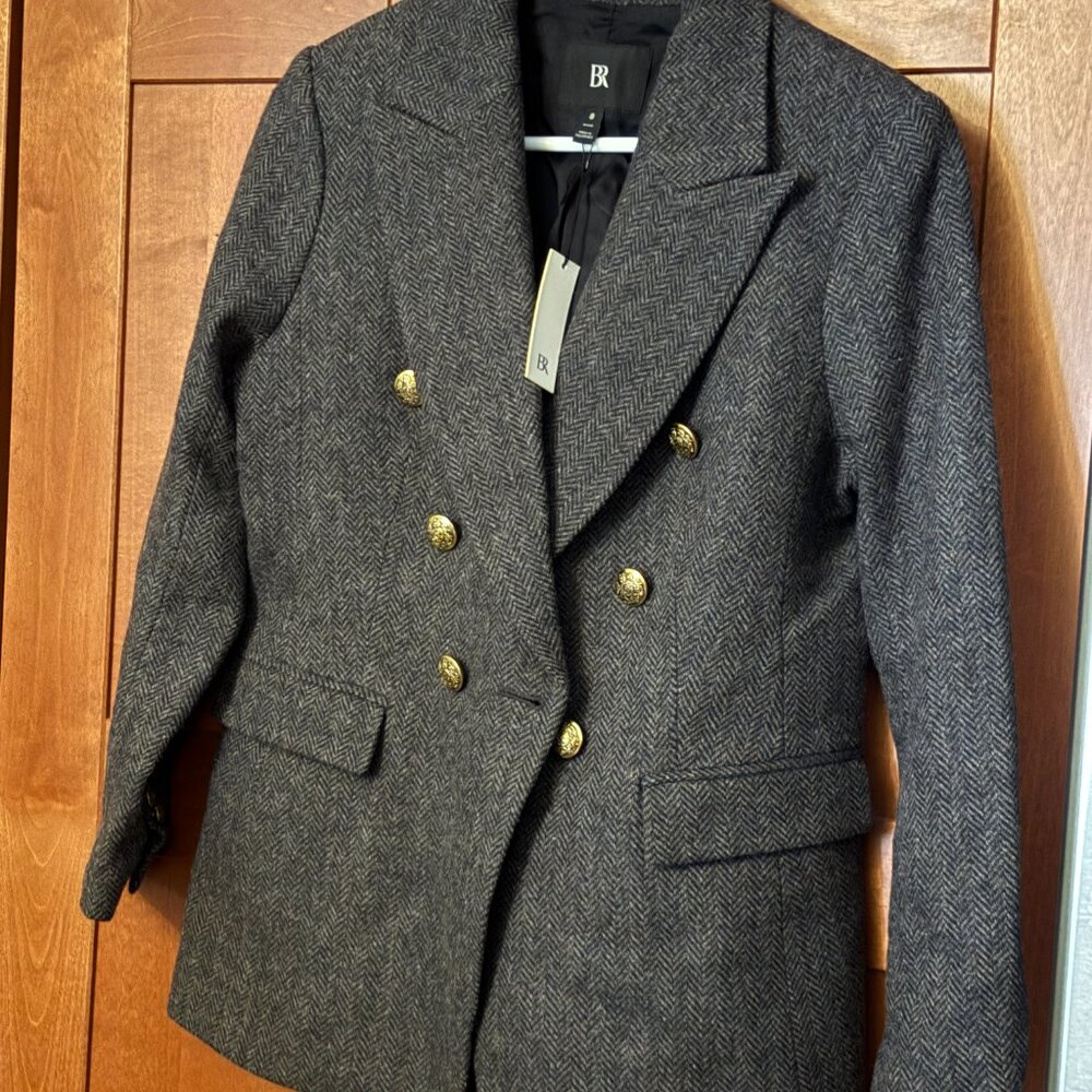 Banana Republic Woman Classic Wool Blend Grey Sz 8 Petite Jacket $288 NWT